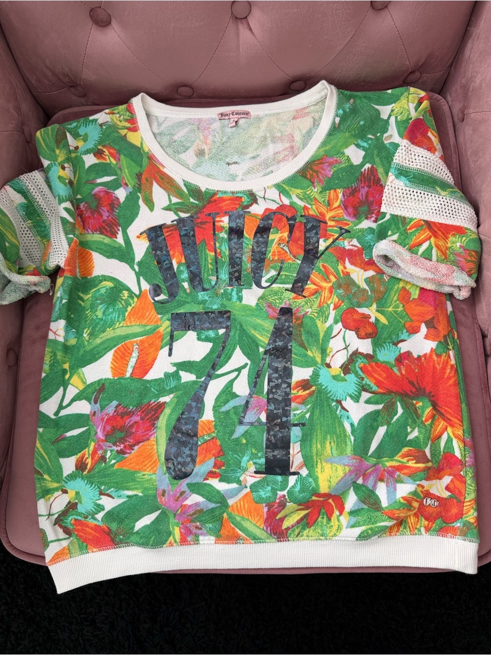 Juicy Couture Green Floral Short Sleeve ladies top